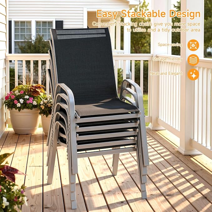 Patio Chairs Set of 2, Stackable Outdoor Dining Chairs | All Weather Dining Set - Image 9