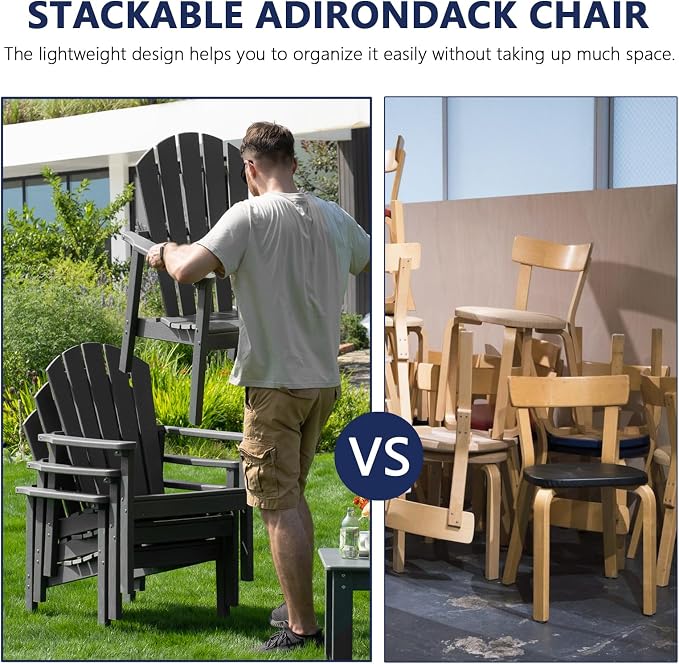 Stackable Adirondack Chairs Set of 2, Compact HDPE - Image 3