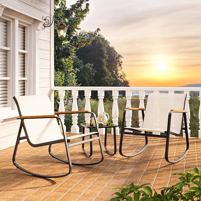 3 Pieces Patio Furniture Set, Outdoor Textilene Furniture Set, A Tempered Glass - Image 6