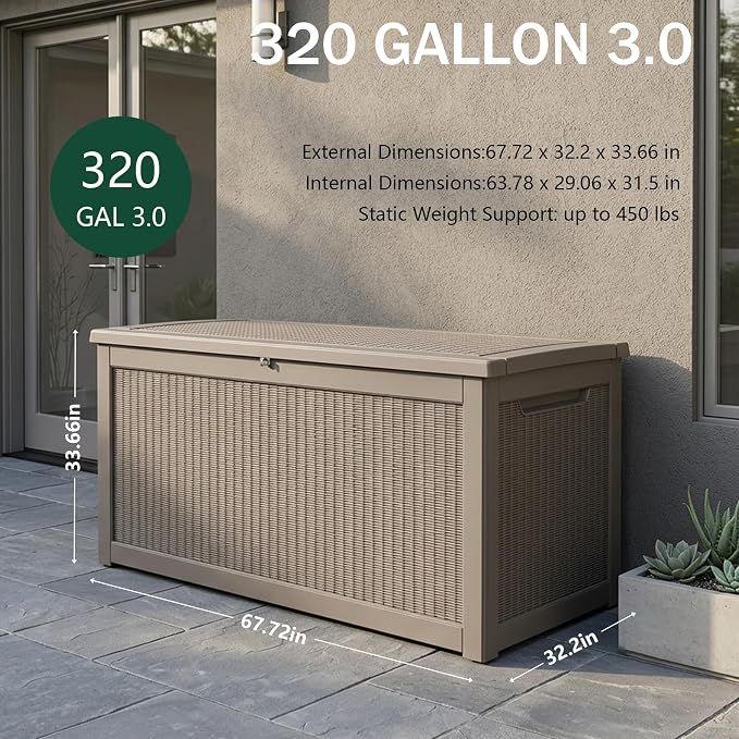 Outdoor Storage Box, 320 Gallon Waterproof Deck Box, Dual Gas-Spring Ultimate - Image 2