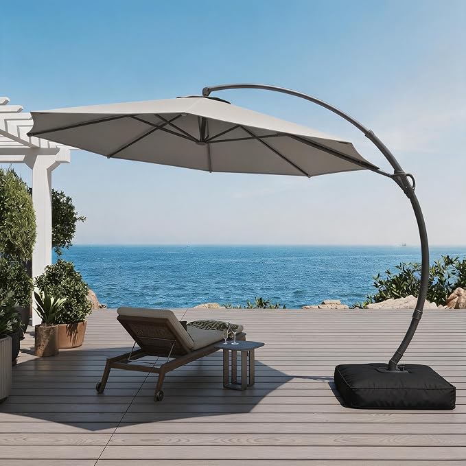 Outdoor Patio Umbrella with Base included, 11 FT Deluxe Curvy Cantilever - Image 2