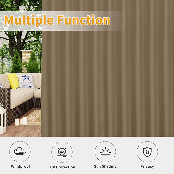Easy-Going Outdoor Patio Curtains 2 Panels, 110x120 inch, Khaki | Privacy - Image 5