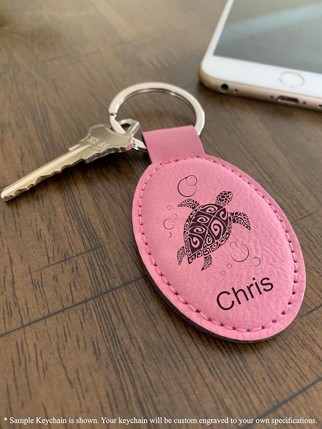 LaserGram Oval Keychain, Palm Trees, Personalized Engraving Included (Pink)
