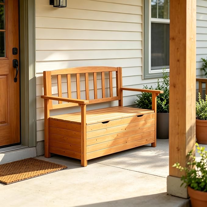 VINGLI Outdoor Storage Bench, Large Wood Deck Box - Image 9