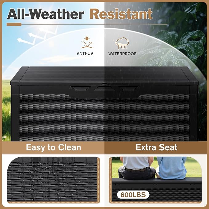 Devoko 100 Gallon Waterproof Resin Deck Box, Large Outdoor Storage Box | Indoor - Image 9
