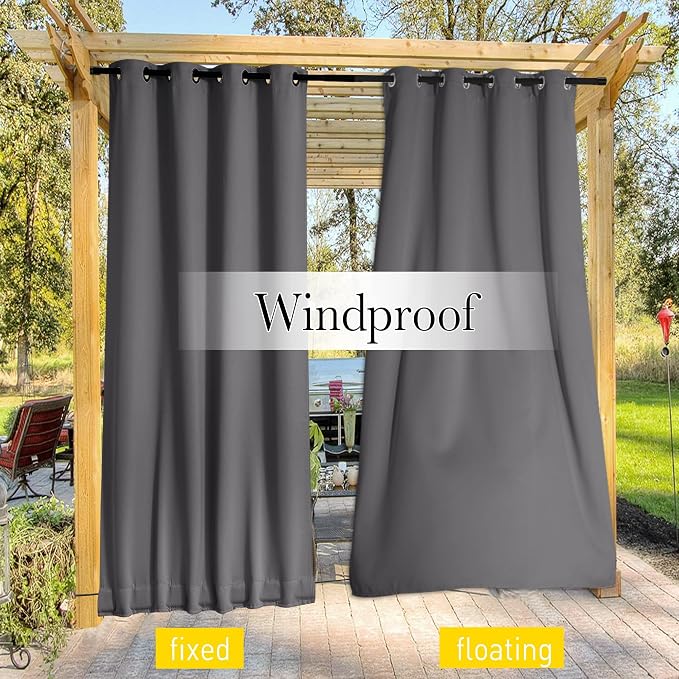NICETOWN 2 Panels Outdoor Curtains Waterproof Fixed Bottom W52xL95 Grey | - Image 6