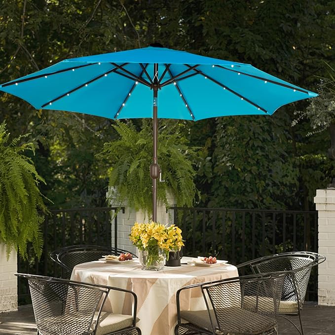 9 ft Solar Umbrella, 32 LED Lighted Patio Umbrella, Table Market Umbrella - Image 6