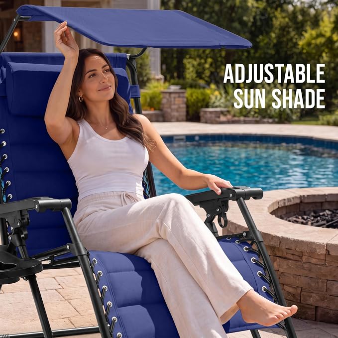 Best Choice Products Oversized Padded Zero Gravity Chair w/Canopy Headrest Cup - Image 4