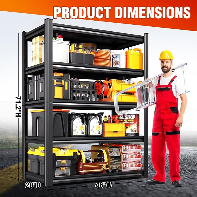 2-pack 46''W Storage Shelves, Adjustable Shelving Unit, 5T Metal Garage Shelving - Image 3