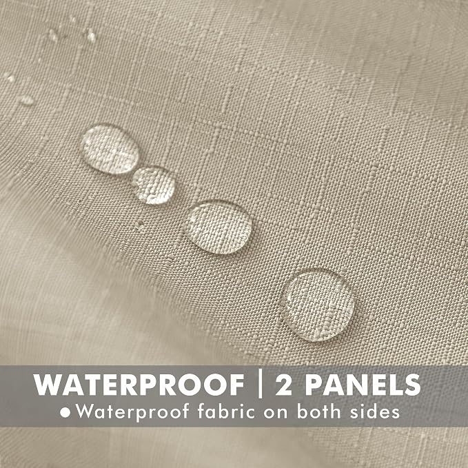 Linen Outdoor Curtains for Patio Waterproof 4 Pcs 54x84 In Cream | Light - Image 2