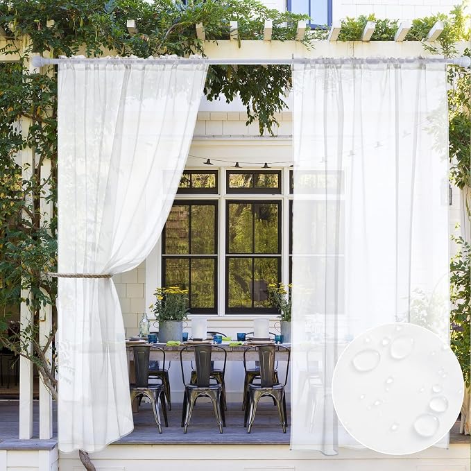 MIULEE White Waterproof Outdoor Sheer Curtains by MIULEE
