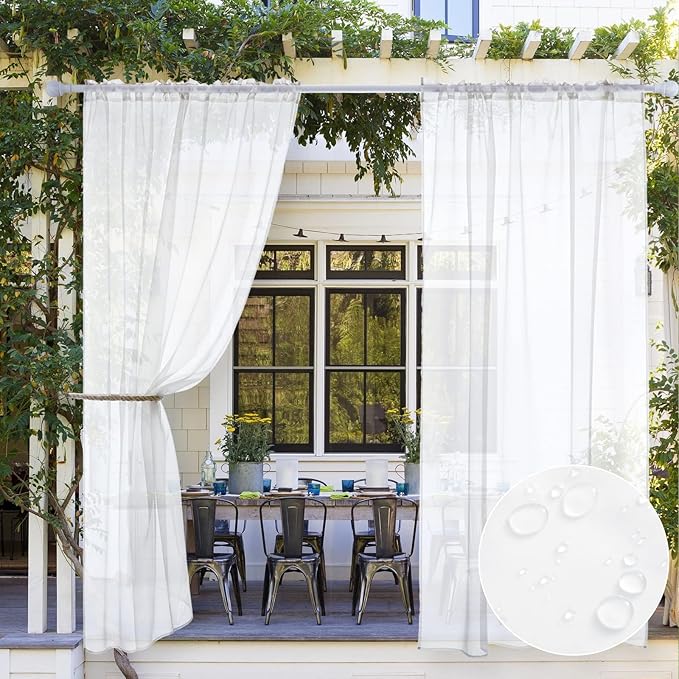 MIULEE White Waterproof Outdoor Sheer Curtains by MIULEE