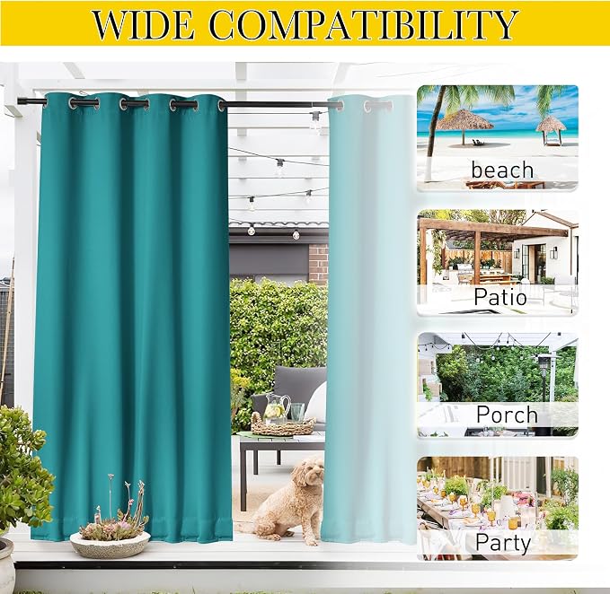 NICETOWN Outdoor Curtains Waterproof Fixed Bottom W52xL95 Peacock Teal | - Image 8