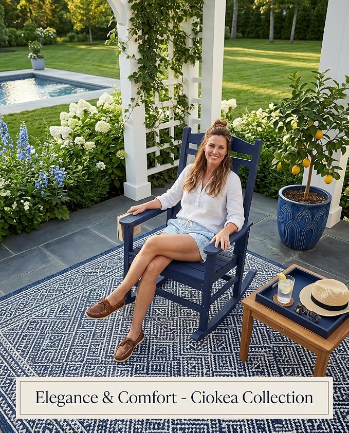 Oversized Outdoor Rocking Chairs, HDPE Patio Rockers, Deep Navy Blue | High - Image 7