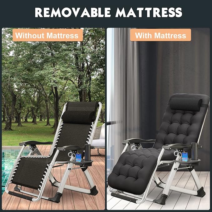 MOPHOTO Zero Gravity Chair, Outdoor Padded Lounge Chair - Image 4