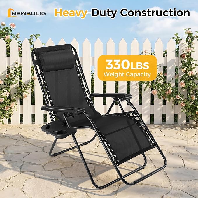NEWBULIG Zero Gravity Chairs Set of 2, Folding Lounge Recliner Chair | Portable - Image 4