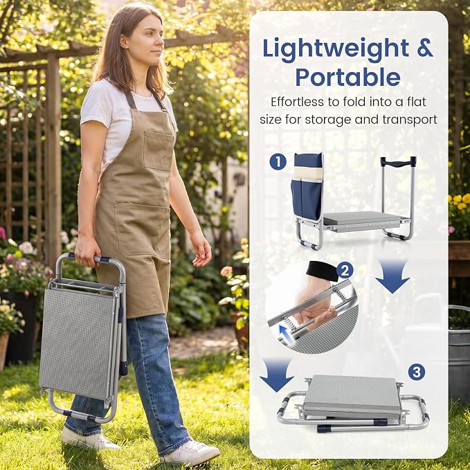 2-in-1 Garden Kneeler and Seat, Folding Garden Seat w/EVA Foam Kneeling Pad & - Image 4