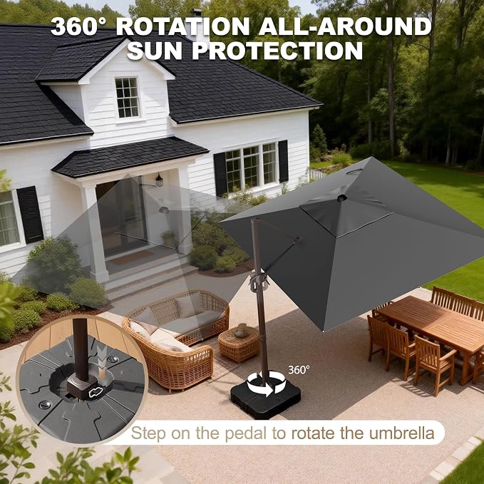 9' X 12' Cantilever Patio Umbrella Rectangle Outdoor Umbrella - Image 4