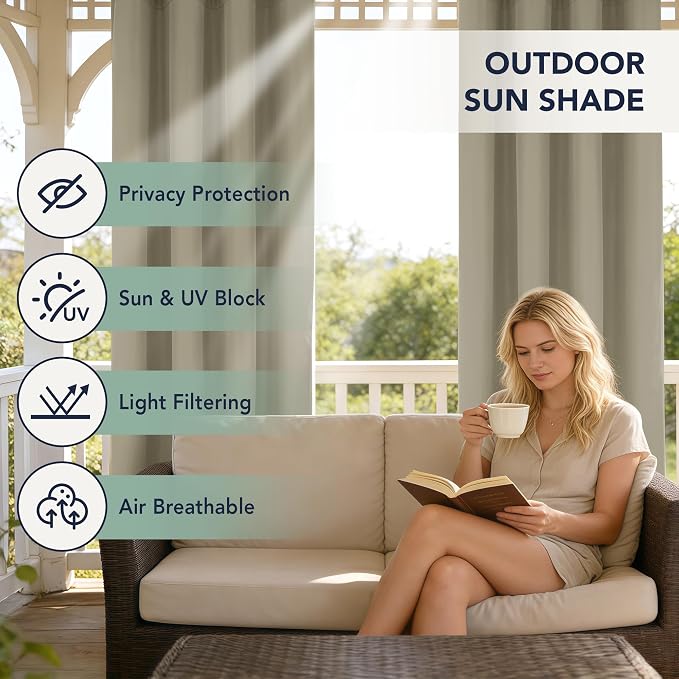 Outdoor Curtains for Patio Waterproof, 6 Drape Panels, Sun Shades | Privacy & - Image 3