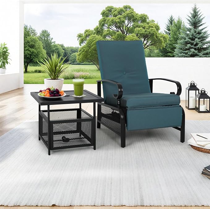 Incbruce 2 Pieces Outdoor Lounge Recliner Set, Adjustable Metal Recliner Sofa - Image 7