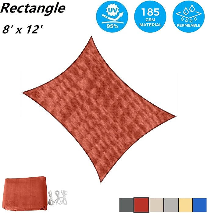 AsterOutdoor Sun Shade Sail Rectangle 8' x 12' UV Block Canopy - Image 2