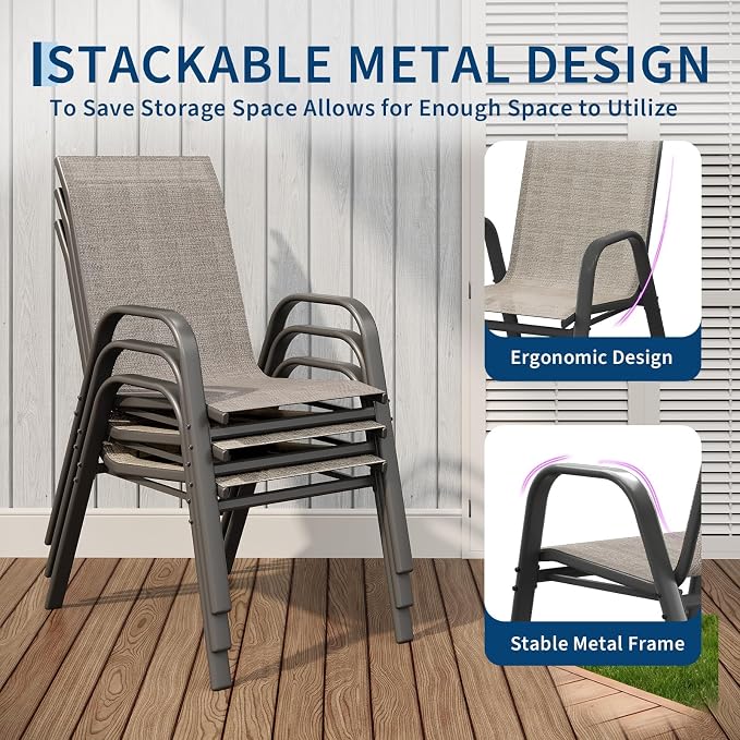 IDEALHOUSE Stackable Patio Chairs, Textilene Fabric Outdoor Dining Chairs - Image 4