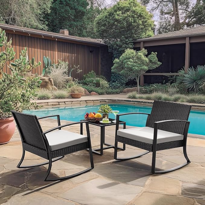 Homall Patio Furniture Set 3 Piece Resin Outdoor Bistro Set Rocking Patio Chairs - Image 6