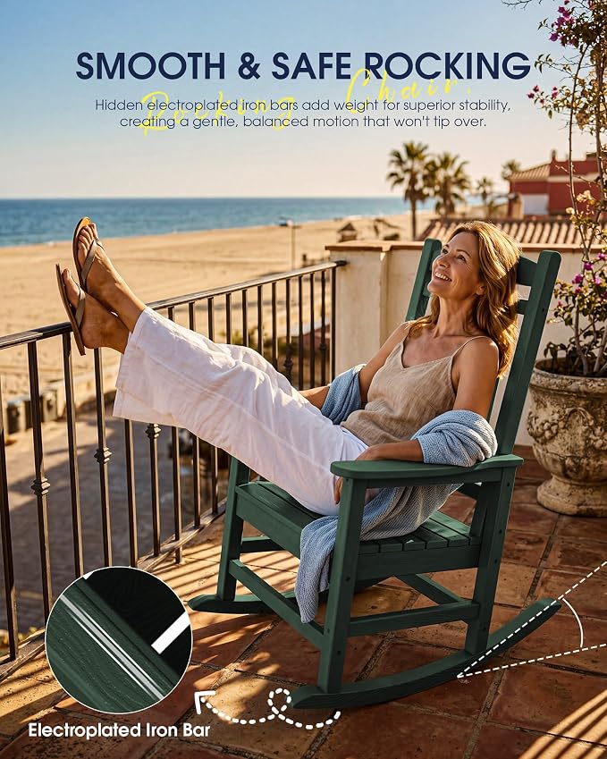 Oversized Outdoor Rocking Chairs Set of 6, HDPE Porch Rocker - Image 9