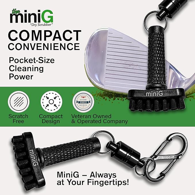 Grooveit Green Mini Golf Brush The MiniG 'Dry Scrubber' Features A Detachable Magnet, Heavy-Duty Nylon Bristles, and 3-Yr Warranty - Used On All Professional Golf Tours - Golf Accessory of 2023