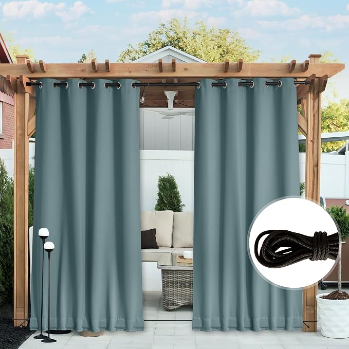 NICETOWN Outdoor Curtains Waterproof Fixed Bottom W52xL95 Greyish Blue | - Image 2