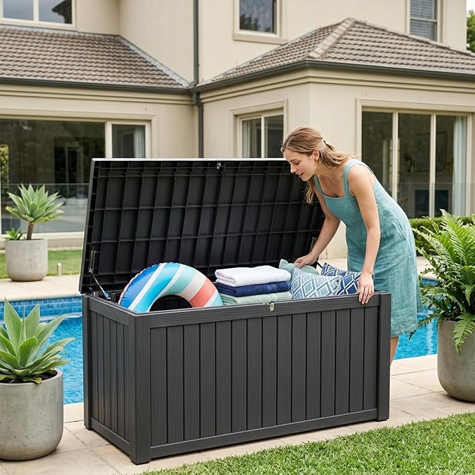 Outdoor Storage Box, 180 Gallon Waterproof Deck Box, Piston-Lift Tall Standing - Image 9