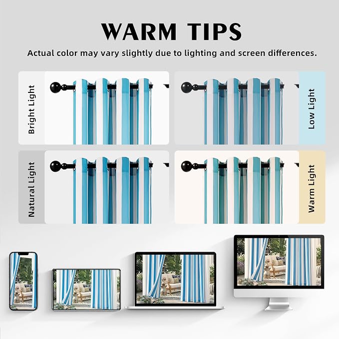 4 Panels Outdoor Stripe Curtains - Image 5