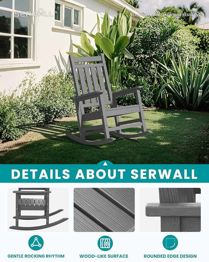 SERWALL Outdoor Rocking Chair Set of 4, HDPE Rocker - Image 4