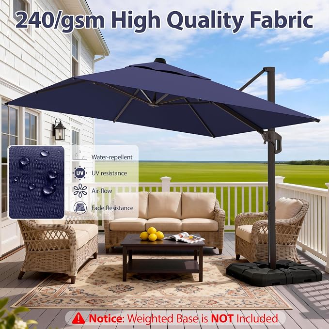 10' X 10' Patio Umbrella Cantilever Outdoor Rectangle Umbrella, Heavy Duty - Image 5