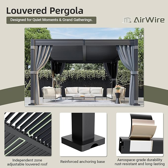 Airwire 10x12 FT Louvered Pergola - Image 4