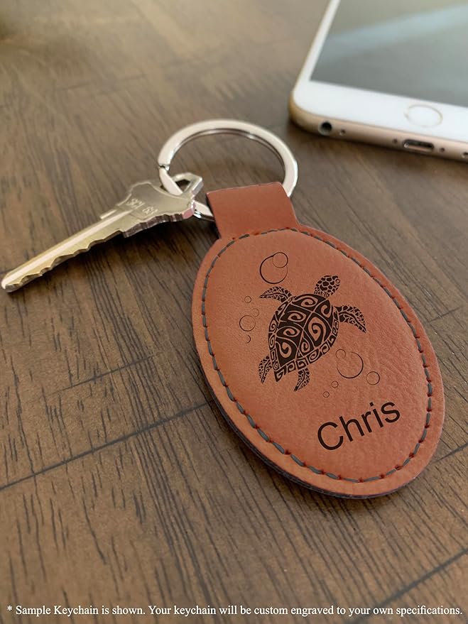 LaserGram Oval Keychain, Palm Trees, Personalized Engraving Included (Dark Brown)