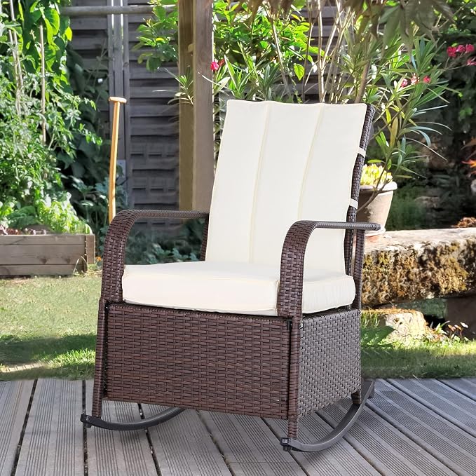 Outsunny Wicker Outdoor Rocking Chair, Patio Recliner - Image 2