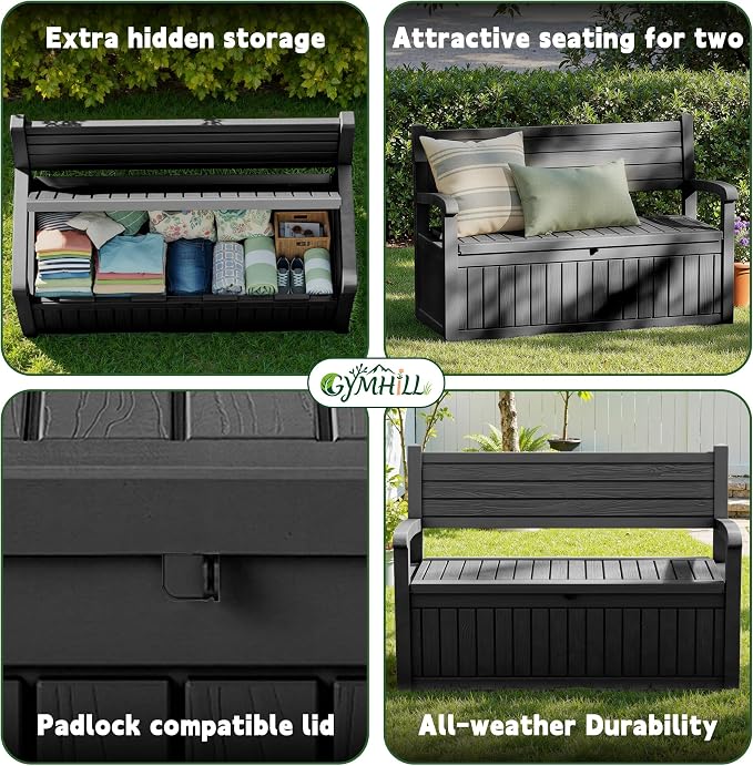 80 Gallon Outdoor Storage Bench, Waterproof Resin Deck Box - Image 5