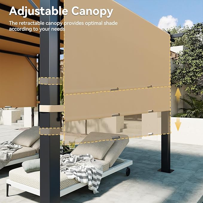 Aoxun 10'x10' Outdoor Retractable Pergola, Heavy Duty Metal Frame Pergola - Image 3
