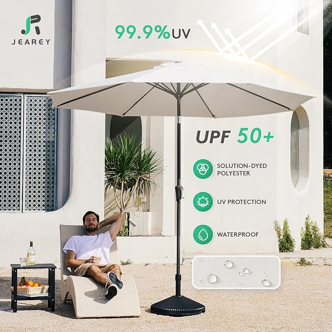 JEAREY 9FT Outdoor Patio Umbrella, Market Umbrella, Creamy-white | Outdoor - Image 3