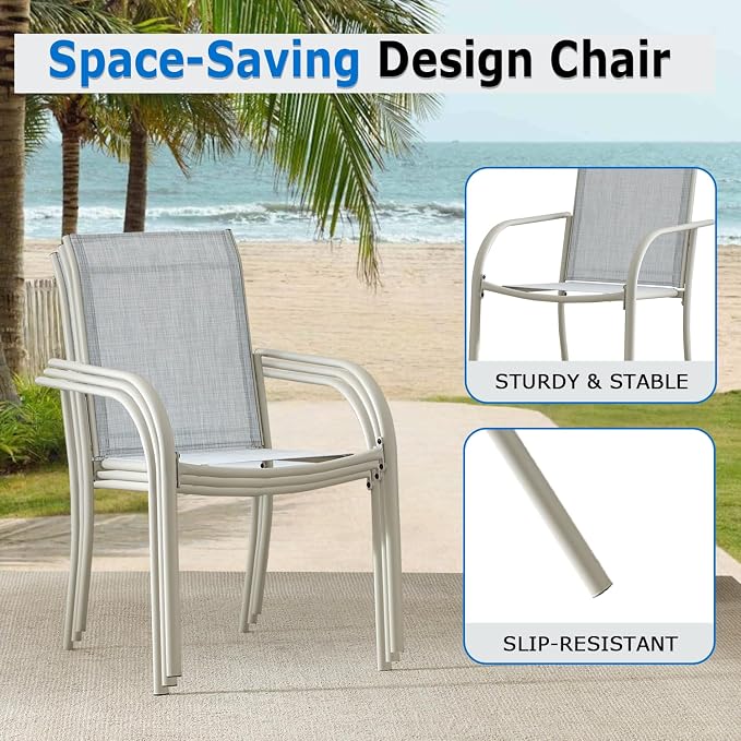 Outdoor Dining Chairs Set of 8, Stackable Patio Chairs - Image 4