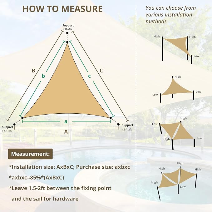 8' x 8' x 8' Triangle Sun Shade Sail - Image 4