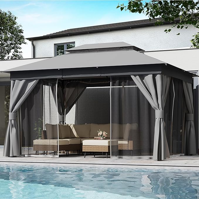 10'x12' Outdoor Gazebo, Heavy Duty Metal Frame Patio Canopy - Image 6