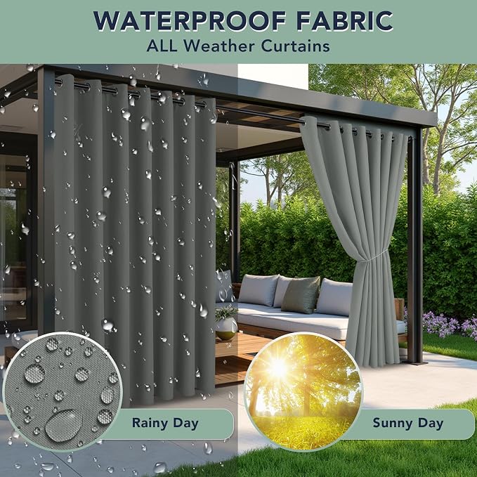 Patio Curtains Outdoor Waterproof, Privacy Drapes | Weatherproof & Sun Blocking - Image 2