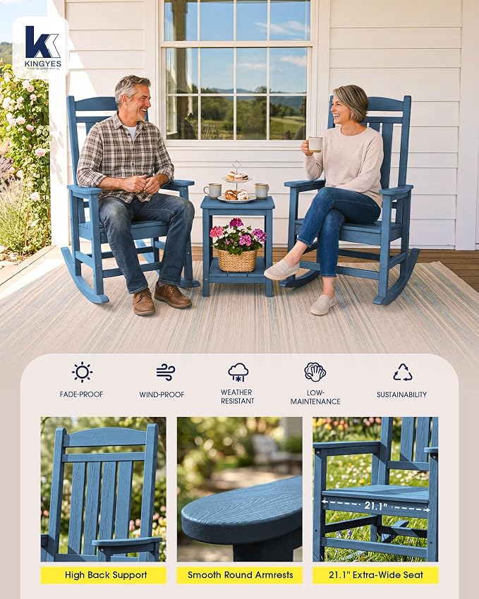 Oversized Outdoor Rocking Chairs Set of 6, HDPE Porch Rockers - Image 5