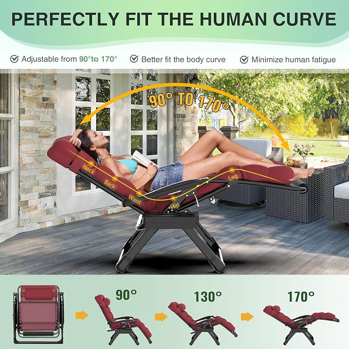 Suteck Oversized Zero Gravity Chair, 500LBS 33In XXL Outdoor Recliner Chairs | - Image 4