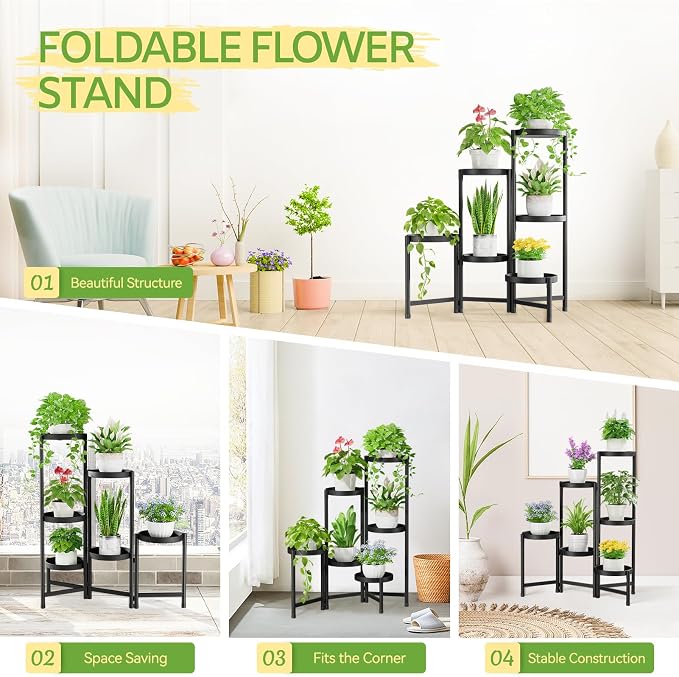 iDavosic.ly Plant Stand Indoor Outdoor, 6 Tier Metal Corner Shelf, Folding - Image 6