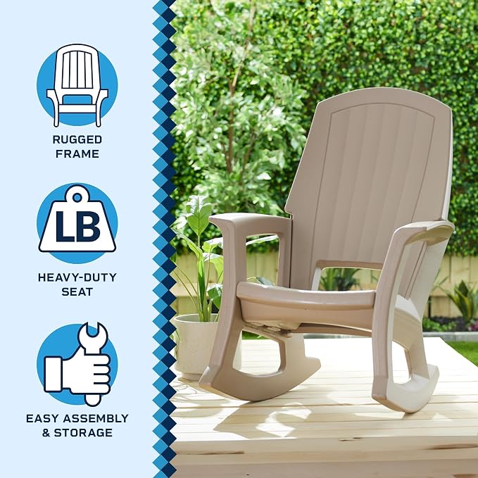 Rockaway Heavy Duty All Weather Patio or Deck Rocking Chair, Taupe | - Image 5