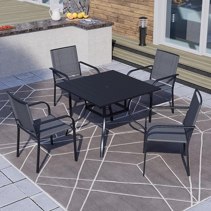 Anmutig Stackable Outdoor Dining Chairs Set of 4, Textilene Fabric, Breathable - Image 2