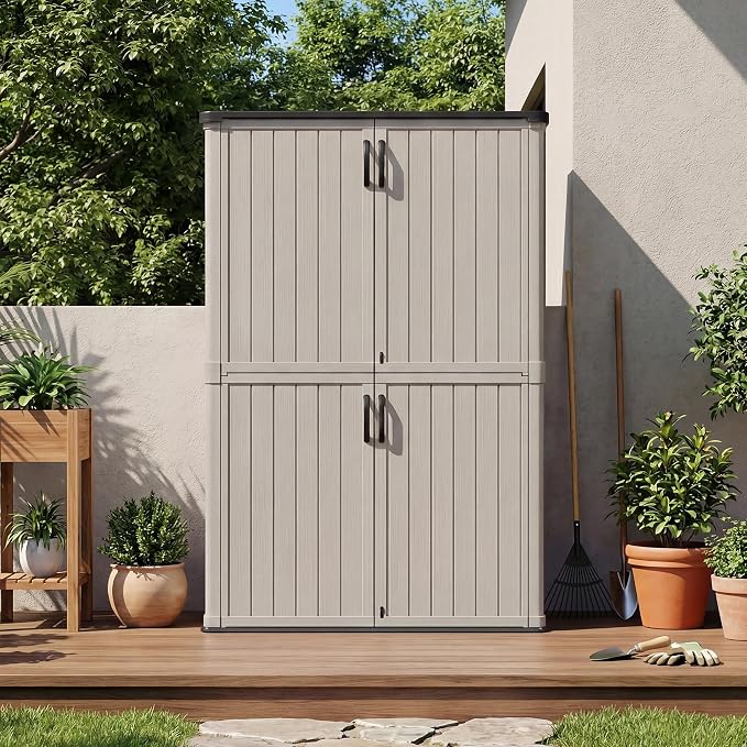 Patiowell 50 cu.ft Plastic Vertical Outdoor Storage Shed, Waterproof Resin - Image 2
